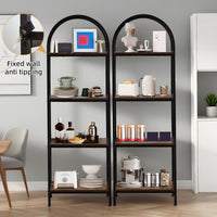 Libreria ad arco Garvee a 4 ripiani con struttura in metallo, design moderno, effetto legno, per soggiorno e ufficio, resistente ai graffi, stabile
