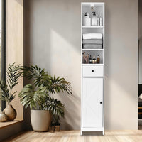 Mobiletto da bagno alto Garvee da 170 cm con ante scorrevoli, 3 ripiani, legno, nero, versatile per bagno e corridoio, sottile