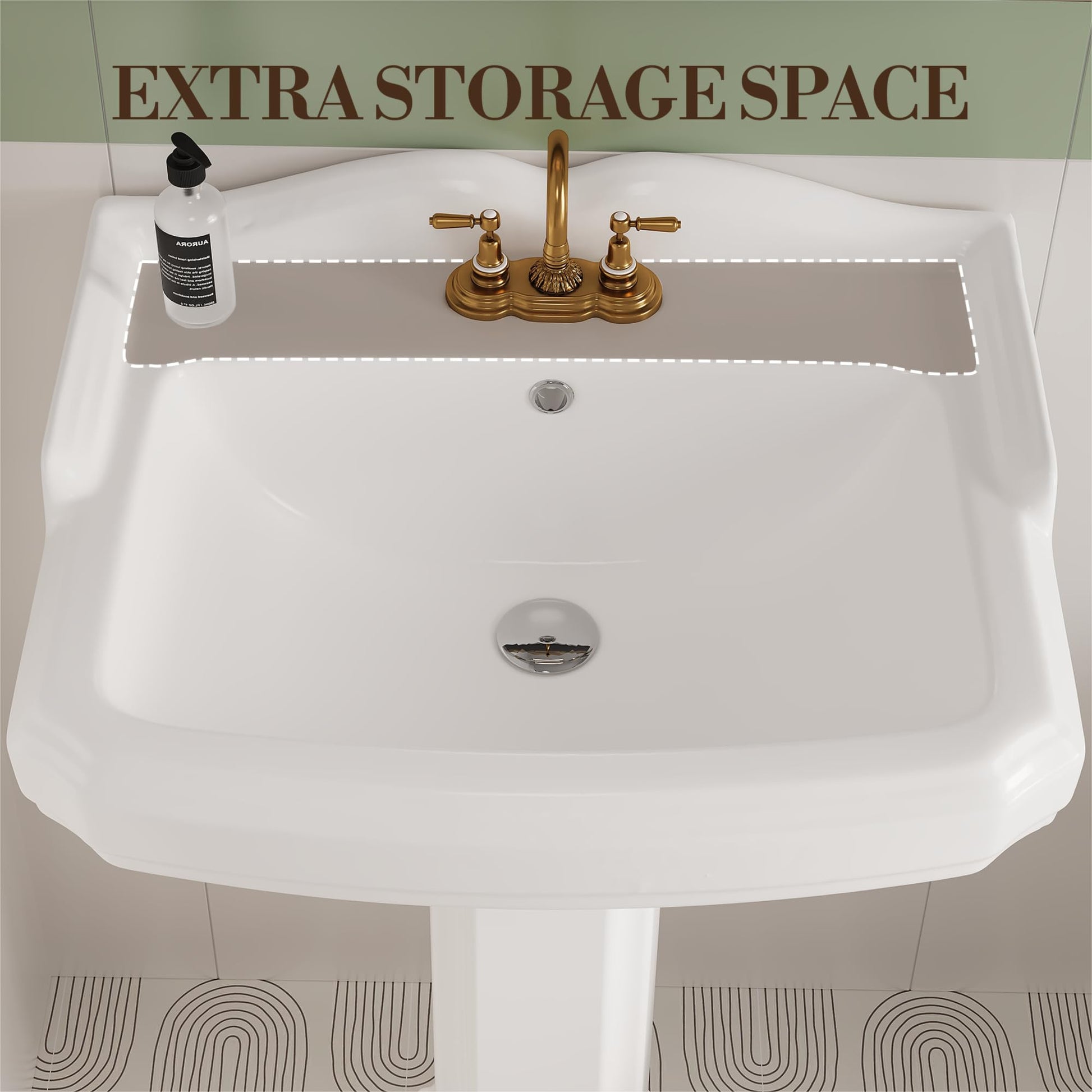 Lavabo rettangolare in ceramica Garvee da 23x19 pollici con rubinetto a 3 fori e troppo pieno per bagno moderno in bianco