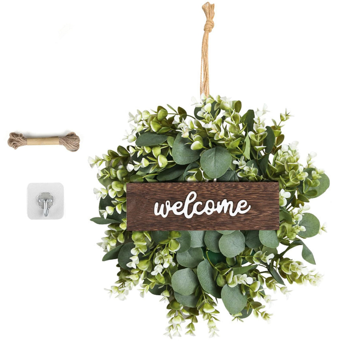 Garvee Corona Di Foglie Di Eucalipto Artificiale 35 Cm Verde Resistente Facile Da Pulire Per Porta D'ingresso Parete Veranda