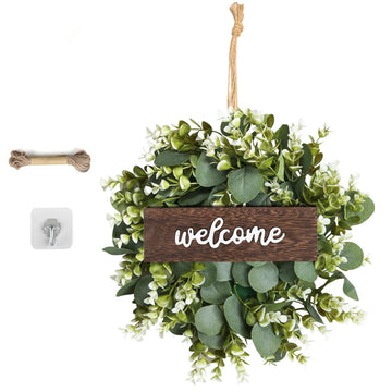 Garvee Corona Di Foglie Di Eucalipto Artificiale 35 Cm Verde Resistente Facile Da Pulire Per Porta D'ingresso Parete Veranda