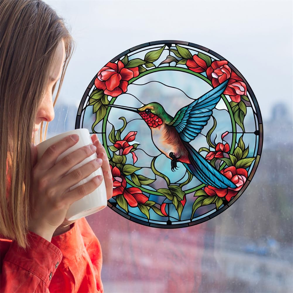 Garvee Pellicola per Finestre in Vetro Colorato con Colibrì Anti-Collisione per Porte e Finestre Casa 25.4x25.4cm