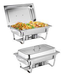 Garvee Set 2 Chafing Dish Buffet 8 Qt In Acciaio Inox SS201, Riscaldamento E Raffreddamento, Telaio Pieghevole, Per Matrimoni E Banqueting, Argento