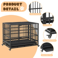 Garvee Heavy Duty Dog Crate da 42,5 pollici con doppie porte, ruote girevoli a 360°, metallo, vassoio rimovibile, pieghevole, per cani di piccola e grande taglia, per interni