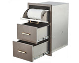 Garvee Cassettiera da Cucina Esterna in Acciaio Inox 304 con Tre Cassetti e Portarotolo, Effetto Grigio Legno, per Isola Cucina e Patio, 43x76x53 cm - Grey Grain
