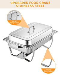 Garvee Chafing Dish Buffet Set 4x8Qt Acciaio Inox Antiruggine Funzione di Riscaldamento Telaio Pieghevole per Matrimoni e Banchetti Argento