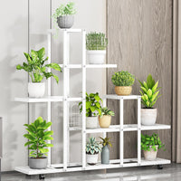 Garvee Plant Stand Mensola angolare con ruote, multilivello, ferro robusto, soggiorno e balcone, impermeabile, nero