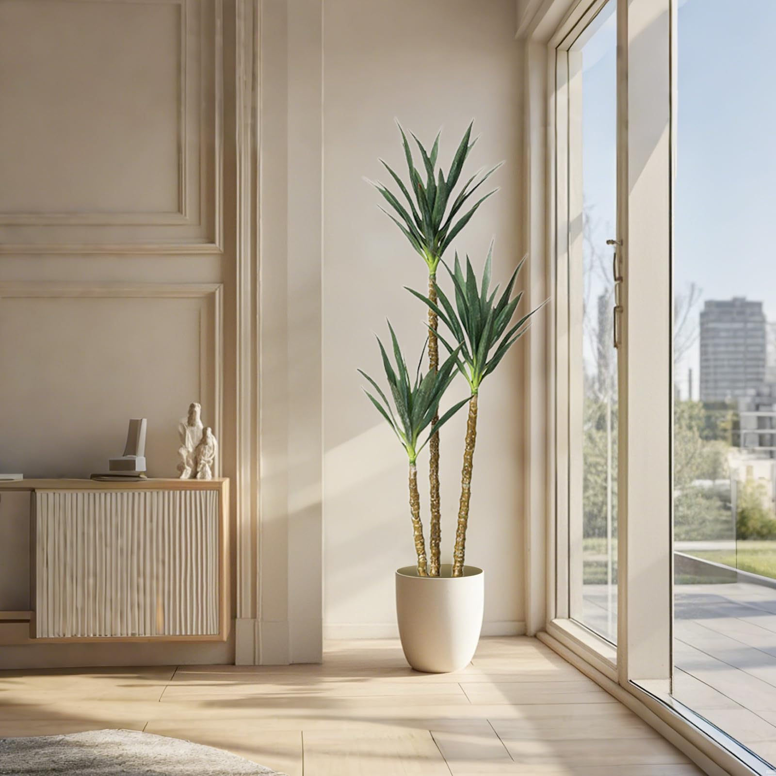 Garvee Pianta artificiale di legno di ferro brasiliano, 6 piedi, albero da giardino con 5 tronchi, flessibile, facile da pulire, materiale PE, elegante vaso per decorazioni interne ed esterne, verde