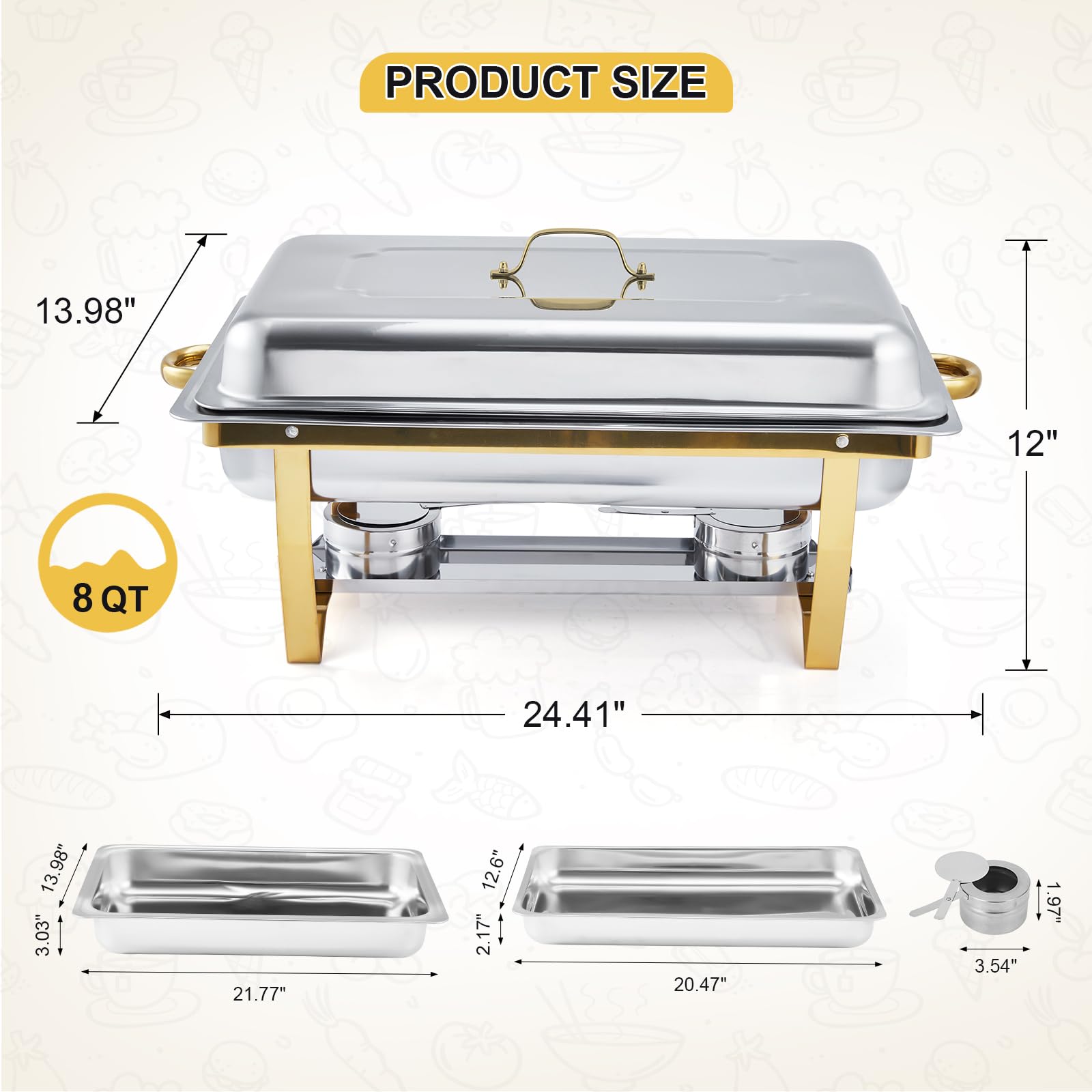 Garvee Chafing Dishes Buffet Set da 4 pezzi da 8 Qt Piatti riscaldanti in acciaio inossidabile Telaio pieghevole Anti-scottatura Catering Party