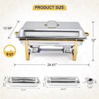 Garvee Chafing Dishes Buffet Set da 2, 8 Qt in acciaio inossidabile con controllo della temperatura, solido, telaio e coperchio con cerniera