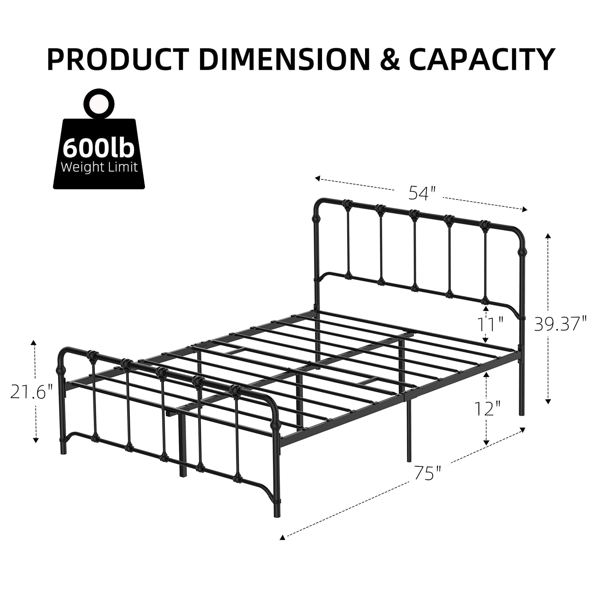 Letto in metallo Garvee 160 x 200, struttura per piccoli spazi, stabile e facile da montare, ampio spazio di archiviazione, letto moderno per ragazzi, nero