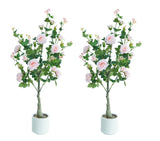 Garvee 2er-Pack Alberi di Rose Artificiali 1,20m Realistici e Resistenti Plastica e Seta per Casa e Ufficio Verde