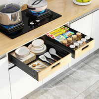 Cassetto telescopico Garvee, cassetto da cucina estensibile, 40,5x30x8 cm, nero, organizer per mobili da cucina, non richiede fori