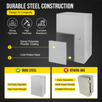 Scatola elettrica per esterni Garvee 20x12x10" NEMA 4X in acciaio IP66 impermeabile e antipolvere con piastra di montaggio e staffa a parete per uso interno ed esterno