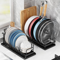 Garvee Set di 2 scolapiatti multifunzionali in acciaio al carbonio - Salvaspazio e regolabile - Acciaio inossidabile - Per lavello da cucina - Nero