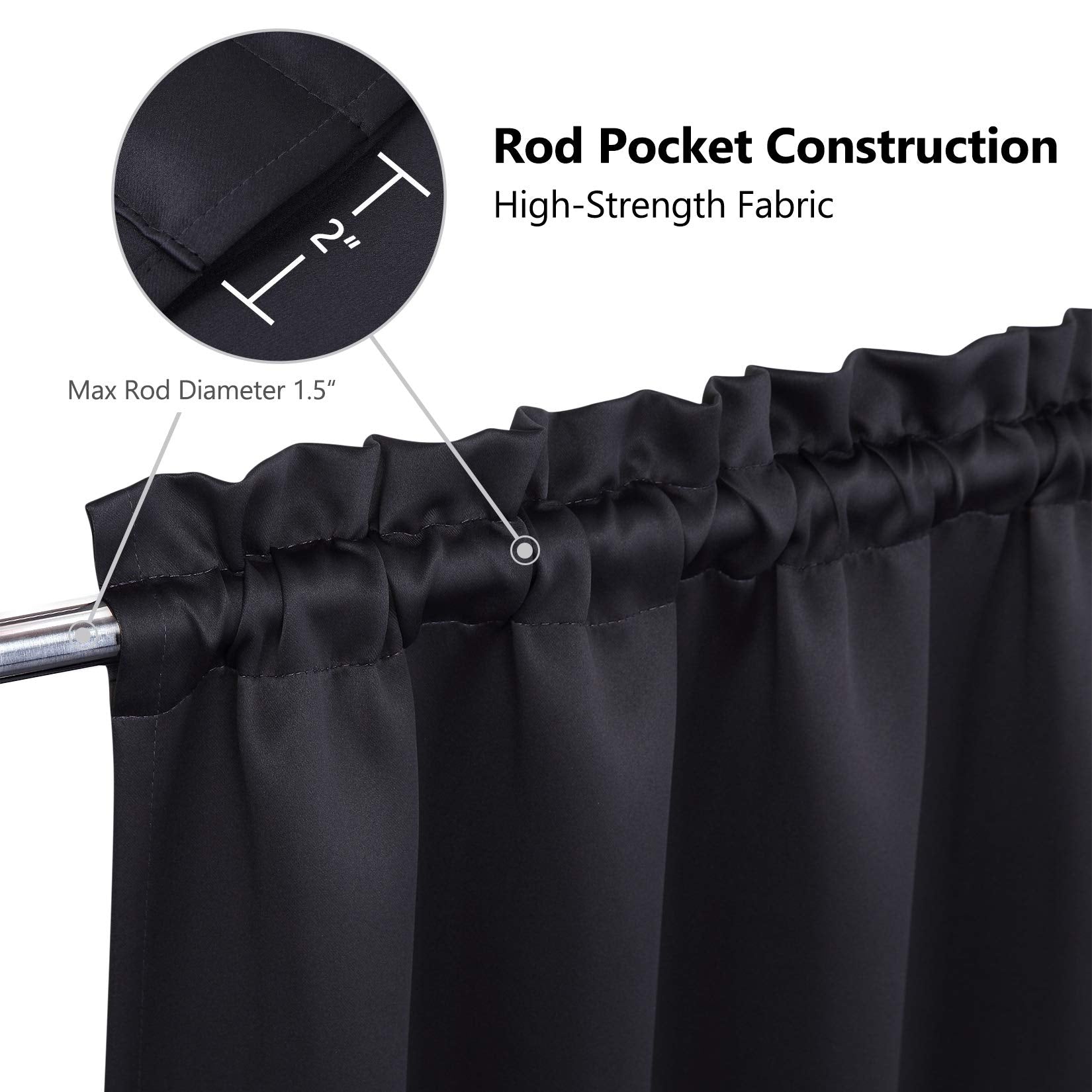 Garvee 2 pezzi mantovane oscuranti per finestre, soggiorno, cucina, camera da letto, mantovane termoisolanti per finestre, nero, 26×30 pollici