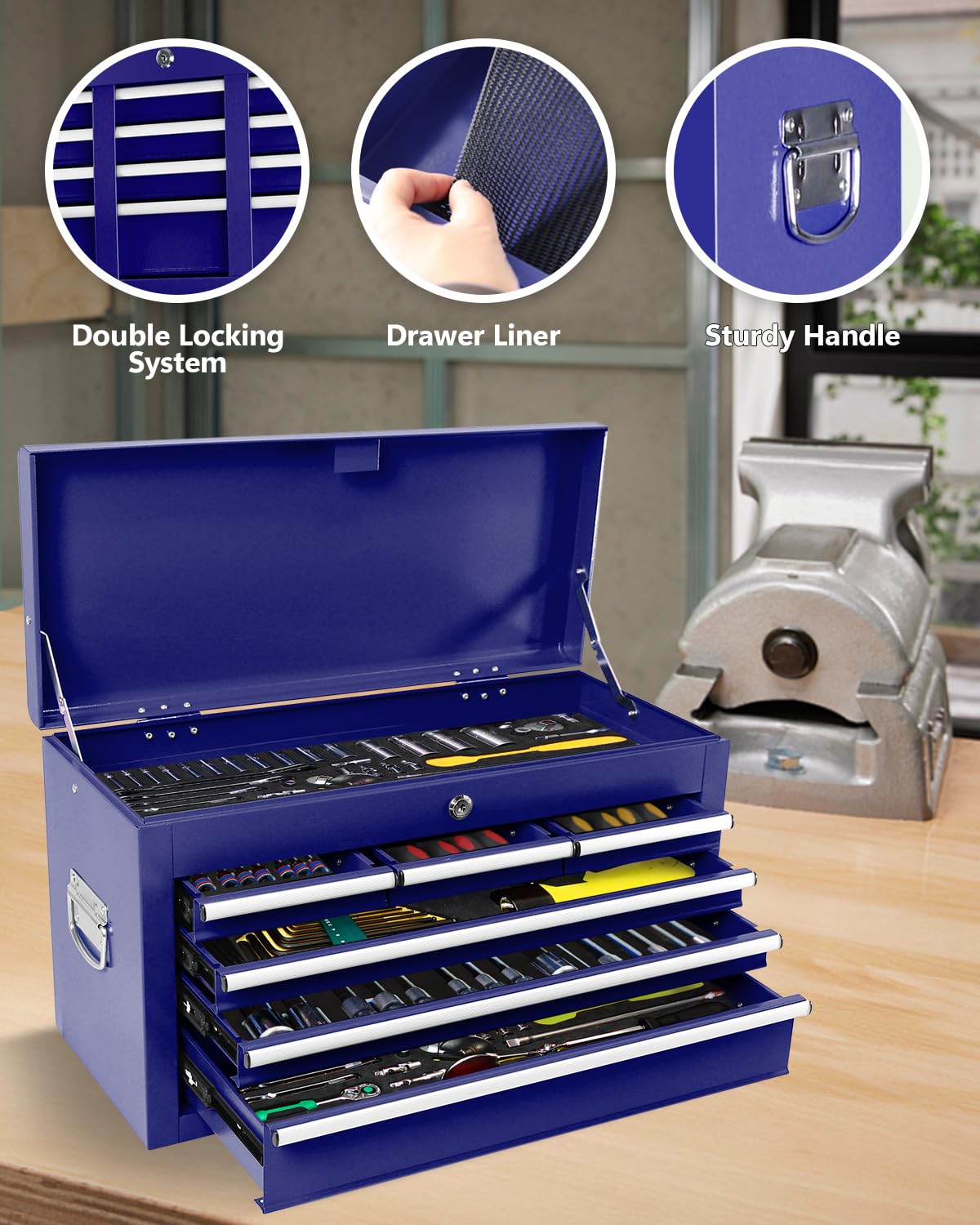 Carrello portautensili Garvee a 8 cassetti con cassetta portautensili staccabile 2 in 1, acciaio, officina e garage, bloccabile, con ruota, ammortizzante