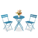 Garvee Set Bistro Patio 3 Pezzi Tavolo e 2 Sedie Pieghevoli, Metallo Resistente, Blu Pavone, Balcone e Giardino, Compatto e Portatile - Peacock Blue