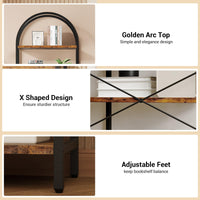 Libreria Garvee a 5 ripiani con struttura in metallo arcuato, moderno scaffale in legno, ampio spazio di archiviazione per soggiorno e ufficio