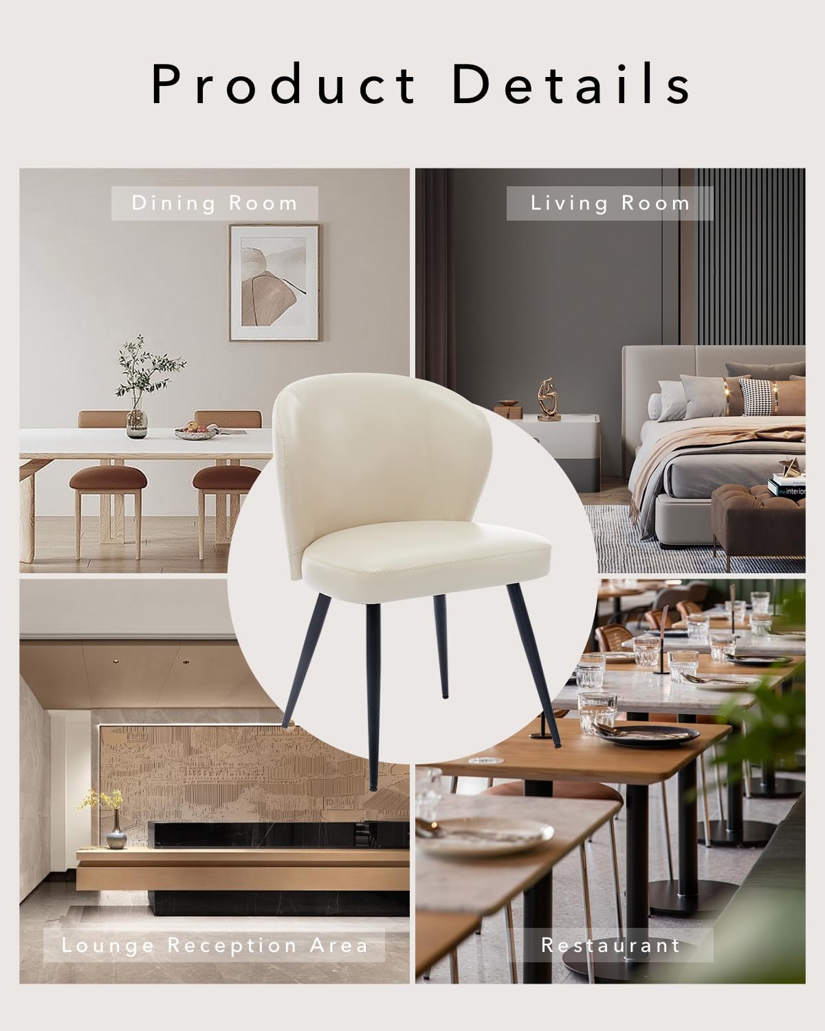 Set di 2 sedie da pranzo Garvee in pelle ergonomica con gambe in acciaio per cucina e sala da pranzo, altezza seduta 23,2" neutra