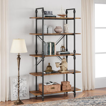 GARVEE Libreria Romana con 5 ripiani aperti, Libreria in legno - Libreria stretta con colonna romana, Scaffale per soggiorno dal design industriale, Libreria indipendente per soggiorno, camera da letto, ufficio