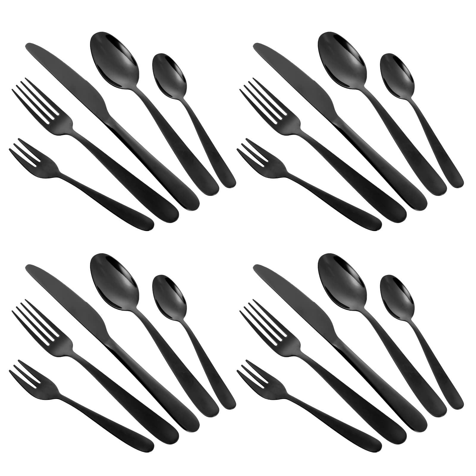 Set di posate Garvee da 60 pezzi, acciaio inossidabile, nero, per 12 persone, lucidato a specchio, lavabile in lavastoviglie, design moderno, sala da pranzo