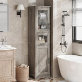 Mobile da bagno alto e stretto Garvee con ripiano regolabile per piccoli spazi, 170 cm, MDF, design moderno, ante con vetro, bianco - Grigio