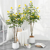 Albero artificiale da fiore Garvee da 127.99 cm con fiori gialli, robusto vaso in cemento per soggiorno e matrimonio, facile da pulire, design realistico