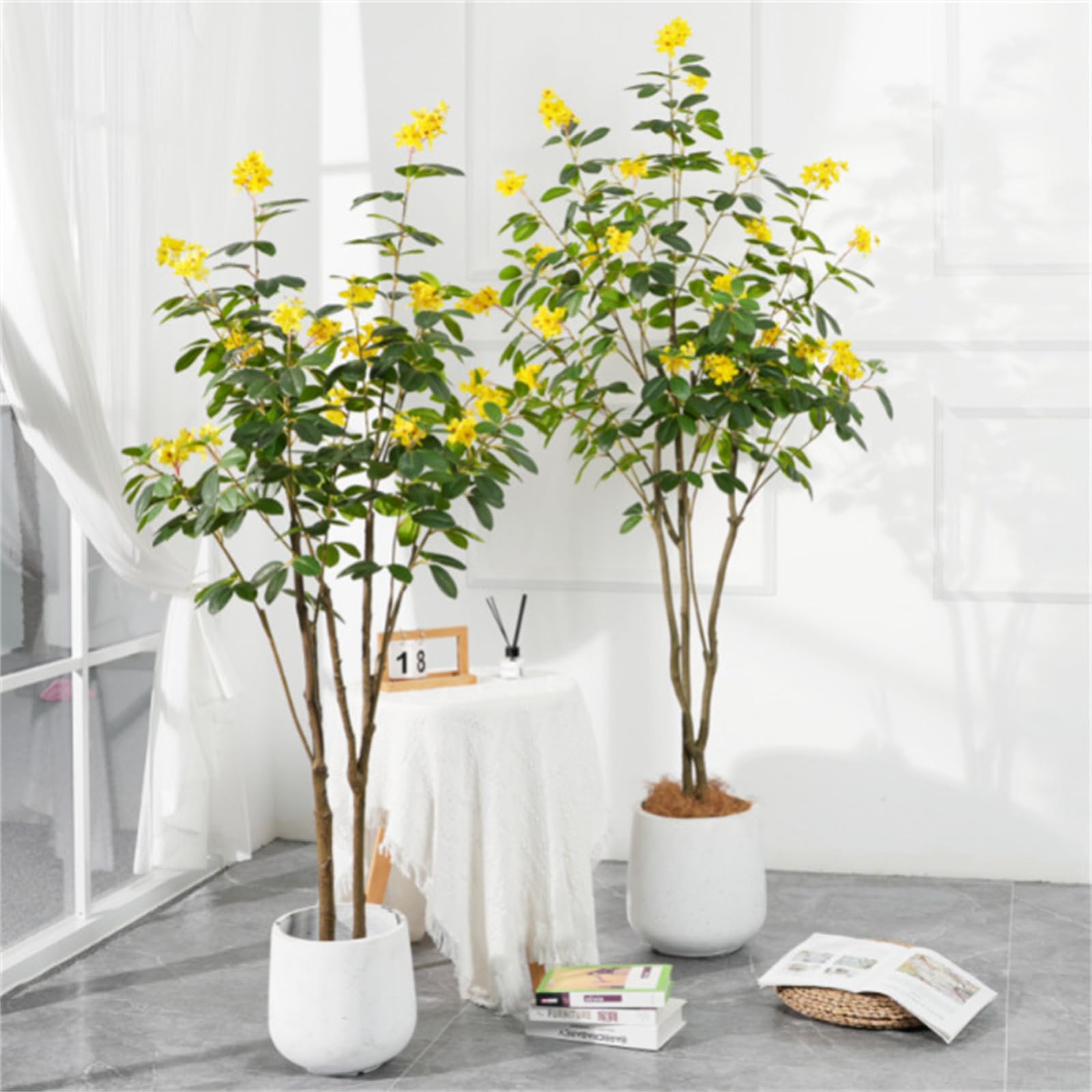 Albero di fiori artificiali Garvee da 152.4 cm con fiori gialli realistici, robusto vaso di cemento per giardino e matrimonio, facile da pulire, flessibile e modellabile