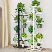 Supporto per piante in metallo Garvee a 8 ripiani, antiscivolo, impermeabile, per soggiorno, balcone, giardino, nero