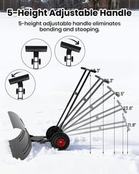 Pala da neve Garvee con ruote, lama in acciaio da 36", regolabile in 7 posizioni, impugnatura ergonomica, protezione in plastica, ruote in gomma da 9,3" per vialetti, robusta ed efficiente