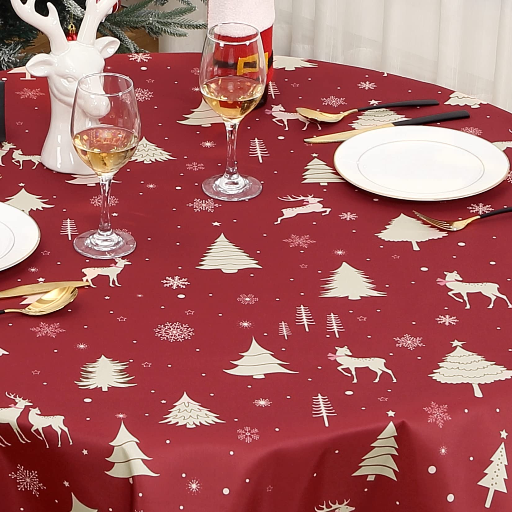 Tovaglia natalizia rotonda GARVEE 152 cm impermeabile lavabile color oro per decorazioni festive per feste, cucina, sala da pranzo