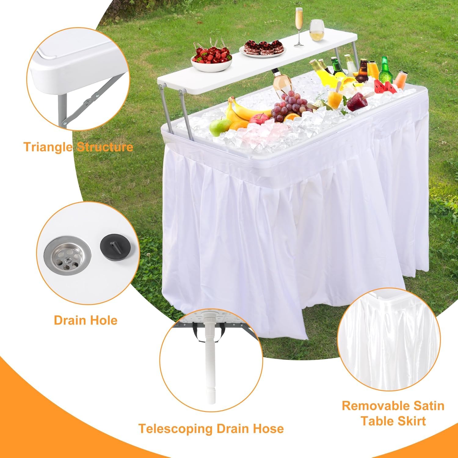 Tavolo portaghiaccio pieghevole Garvee con scarico, vassoio per ghiaccio a due livelli, portatile per campeggio, 40,5"x22"x39,4", materiale HDPE