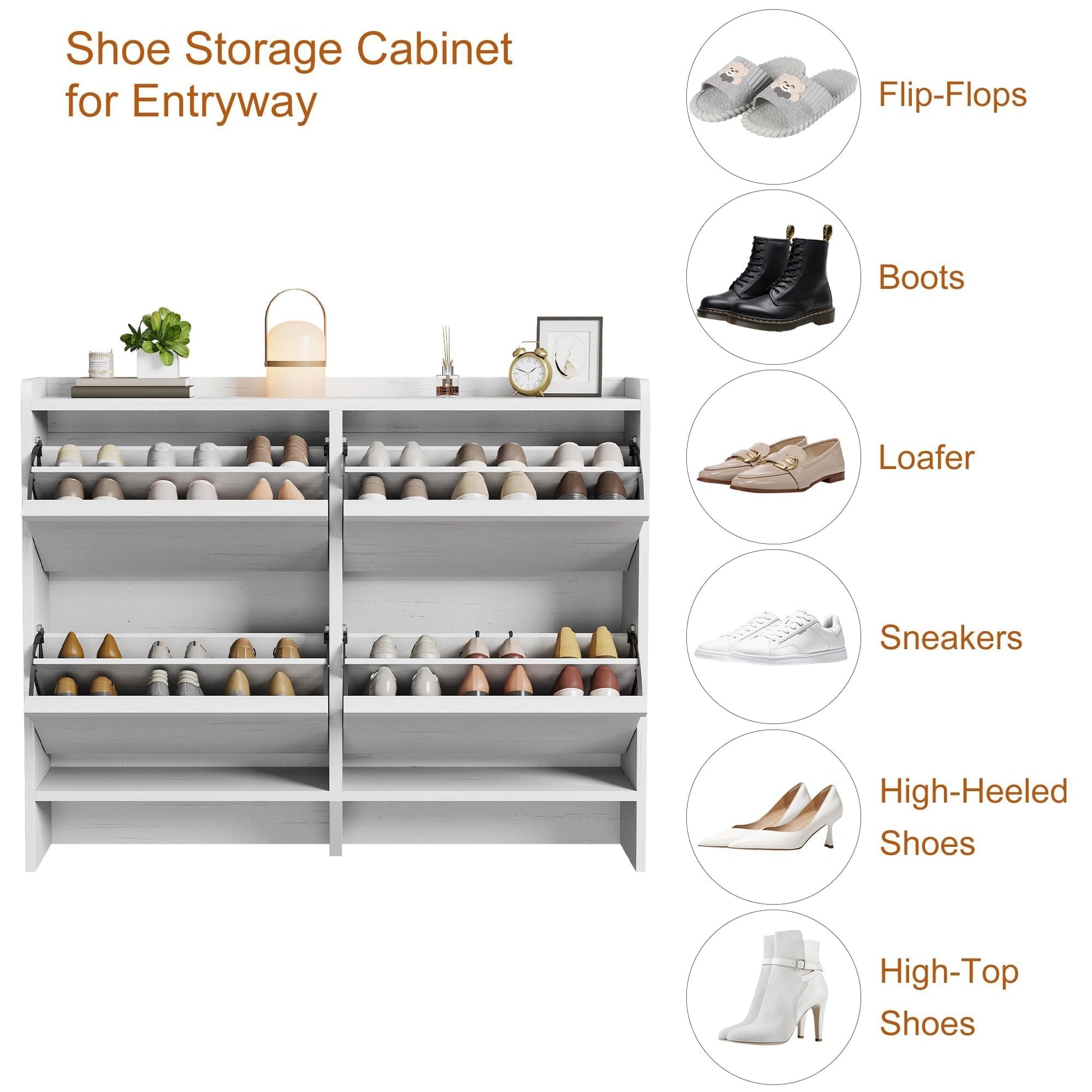 Garvee Mobile Porta Scarpe con 4 Cassetti Ribaltabili, Organizzatore in MDF Bianco per Ingresso e Soggiorno, Salvaspazio, 47.2"x10.3"x36.6"