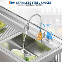 Lavabo Garvee in acciaio inox con rubinetto acqua calda/fredda, vasca singola, cassetto per lavanderia e garage, indipendente, argento