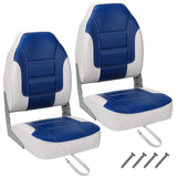 Garvee Set di 2 sedili pieghevoli per barche con schienale alto, imbottitura spessa, telaio in alluminio per barche da pesca e turistiche, materiale in PVC, robusti, antiruggine - Blu/Bianco