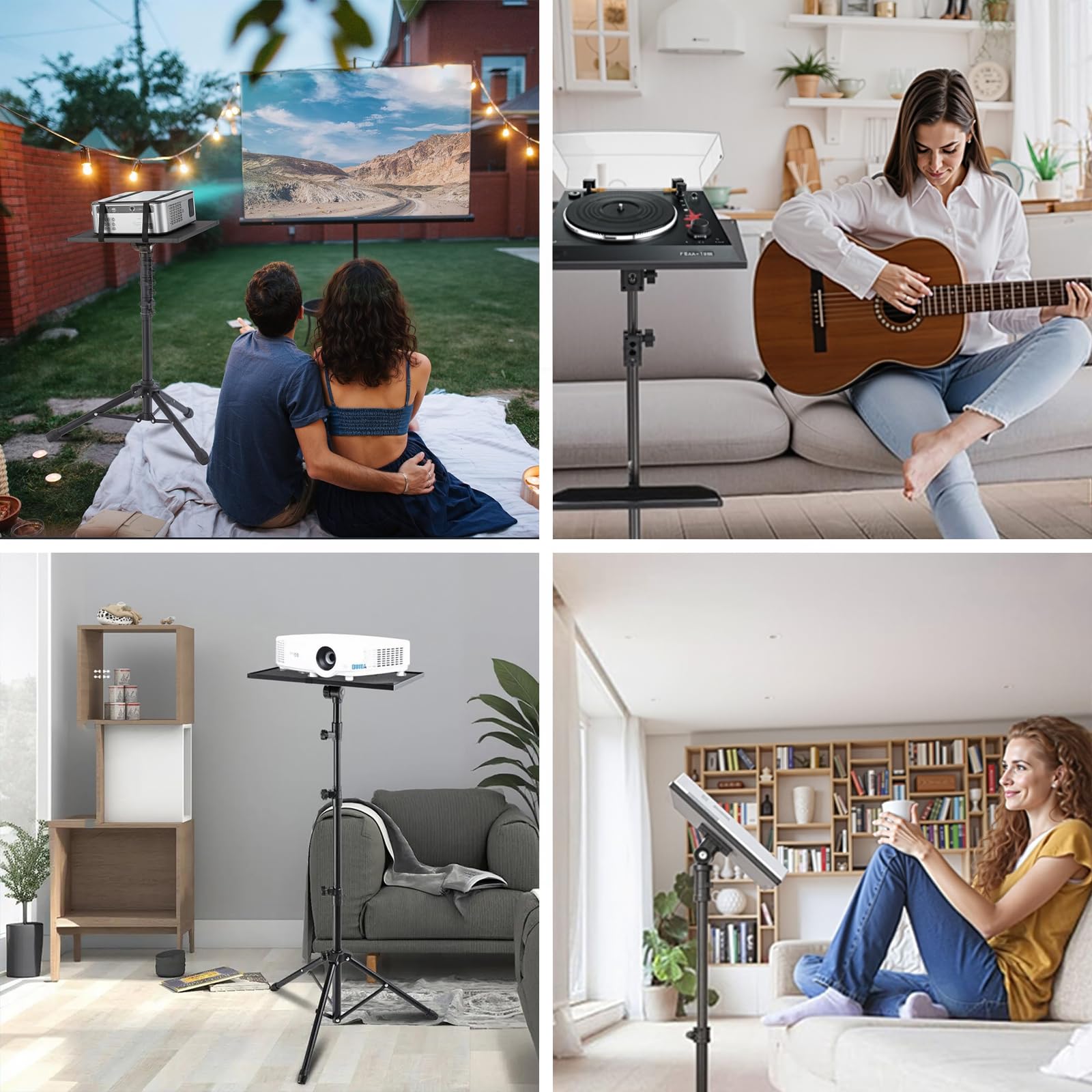 Supporto per proiettore Garvee con supporto per laptop regolabile in altezza, 26-63 pollici, robusto treppiede in metallo, antiscivolo, pieghevole per ufficio, palco e studio, nero