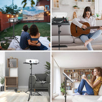 Supporto per proiettore Garvee con supporto per laptop regolabile in altezza, 26-63 pollici, robusto treppiede in metallo, antiscivolo, pieghevole per ufficio, palco e studio, nero