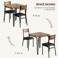 Tavolo da pranzo Garvee per 2 persone con 2 sedie imbottite, set vintage quadrato, piano in MDF, struttura in metallo robusto, cucina e sala da pranzo, salvaspazio
