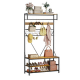 Garvee Hall Tree 5 in 1 con Panca e Ripiani Regolabili Porta Abiti 9 Ganci Legno Carbone Stile Industriale per Ingresso e Mudroom - Charcoal Wood