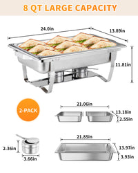 Garvee Set 2 Chafing Dish Buffet 8 Qt In Acciaio Inox SS201, Riscaldamento E Raffreddamento, Telaio Pieghevole, Per Matrimoni E Banqueting, Argento