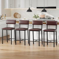 Set di 4 sgabelli da bar Garvee, in similpelle, ergonomici e stabili, struttura in MDF e acciaio, poggiapiedi e schienale, marrone scuro, per cucina e bar