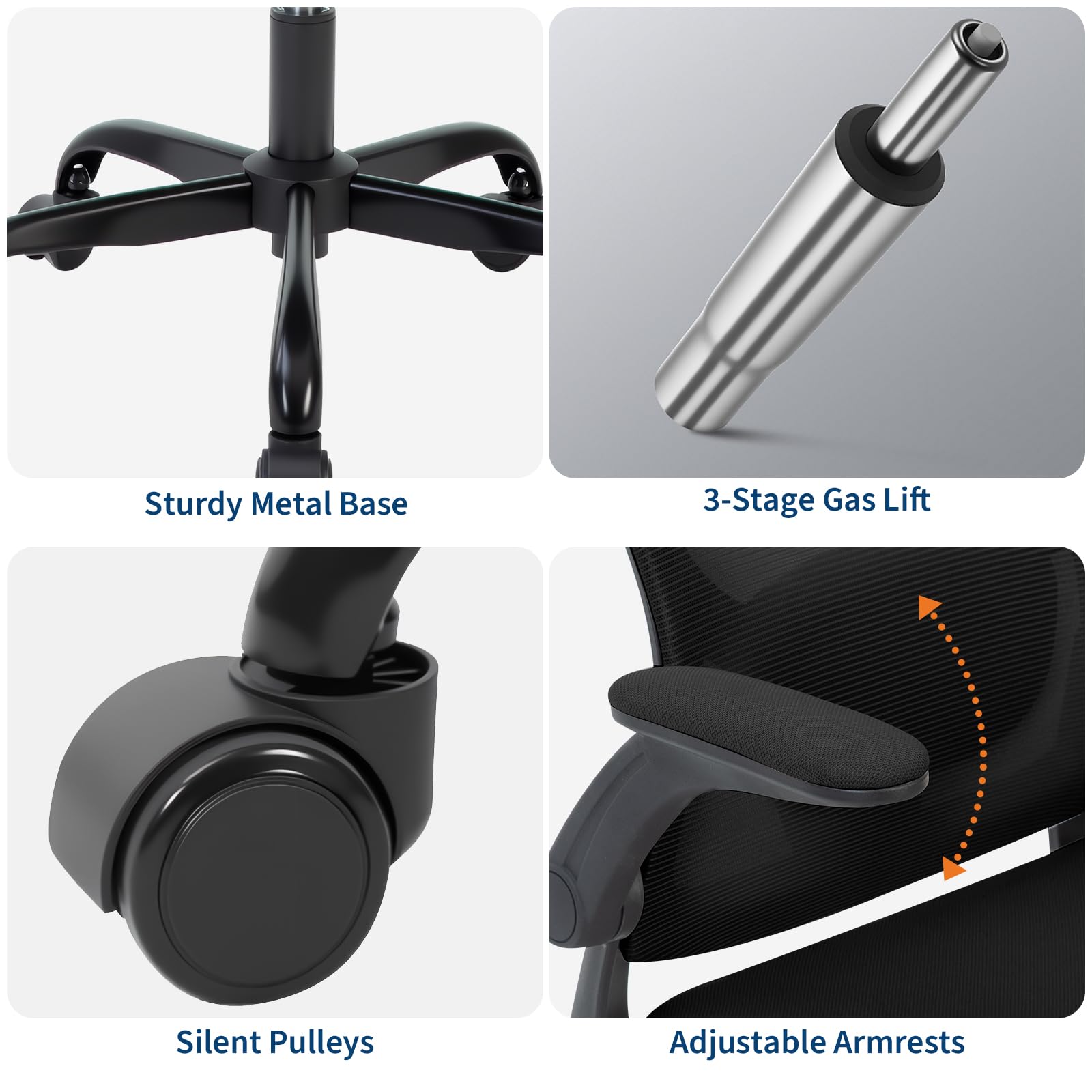 Sedile con supporto ergonomico Garvee con supporto lombare regolabile e poggiatesta, braccioli pieghevoli, rete traspirante, girevole, arrotolabile, nera, per ufficio e gaming