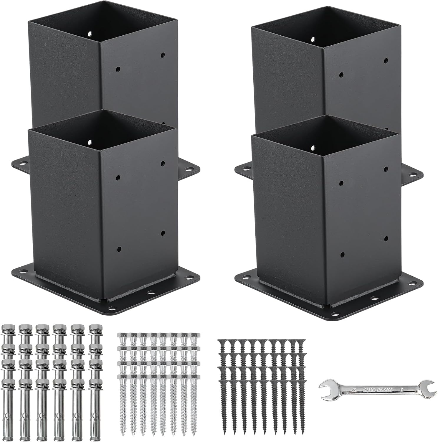 Garvee set da 4 pezzi di supporti per pali in acciaio da 2 mm per pali in legno 4x4, rinforzo su quattro lati, verniciato a polvere nero, set completo per patii e recinzioni