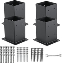 Garvee set da 4 pezzi di supporti per pali in acciaio da 2 mm per pali in legno 4x4, rinforzo su quattro lati, verniciato a polvere nero, set completo per patii e recinzioni