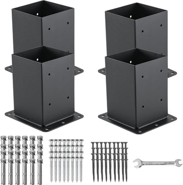 Garvee set da 4 pezzi di supporti per pali in acciaio da 2 mm per pali in legno 4x4, rinforzo su quattro lati, verniciato a polvere nero, set completo per patii e recinzioni