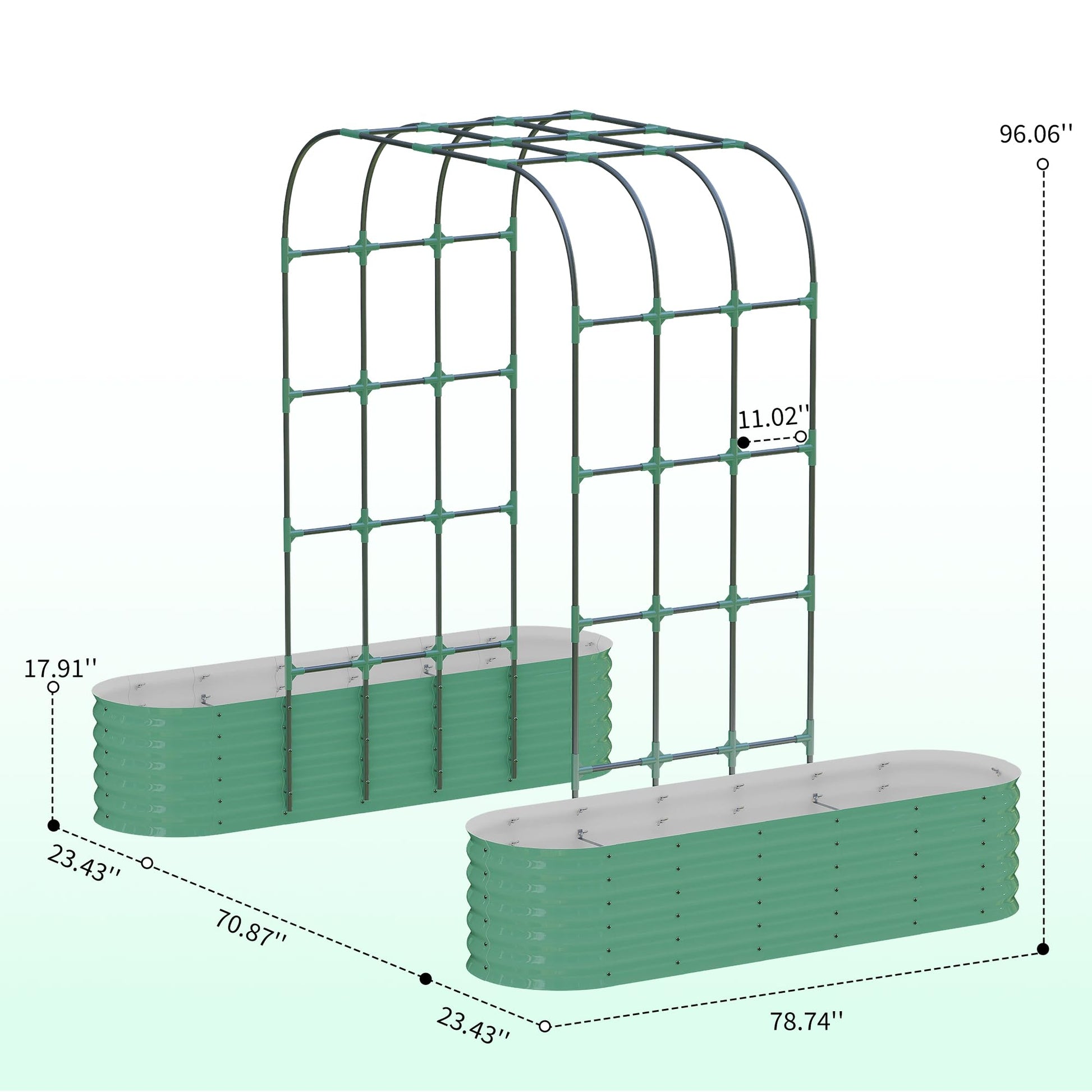 Aiuola rialzata zincata Garvee con traliccio ad arco verticale da 96", regolabile, in acciaio, per giardino e patio, resistente alla ruggine, con clip per piante e rete di drenaggio