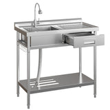 Lavello 50,8 X 101,6 X 99,06 cm di Servizio Garvee in Acciaio Inossidabile Fatturabile, 1 Vasca con Rubinetto Caldo/Freddo e Asse da Lavaggio Integrata per Lavanderia e Garage, Indipendente Argento - 