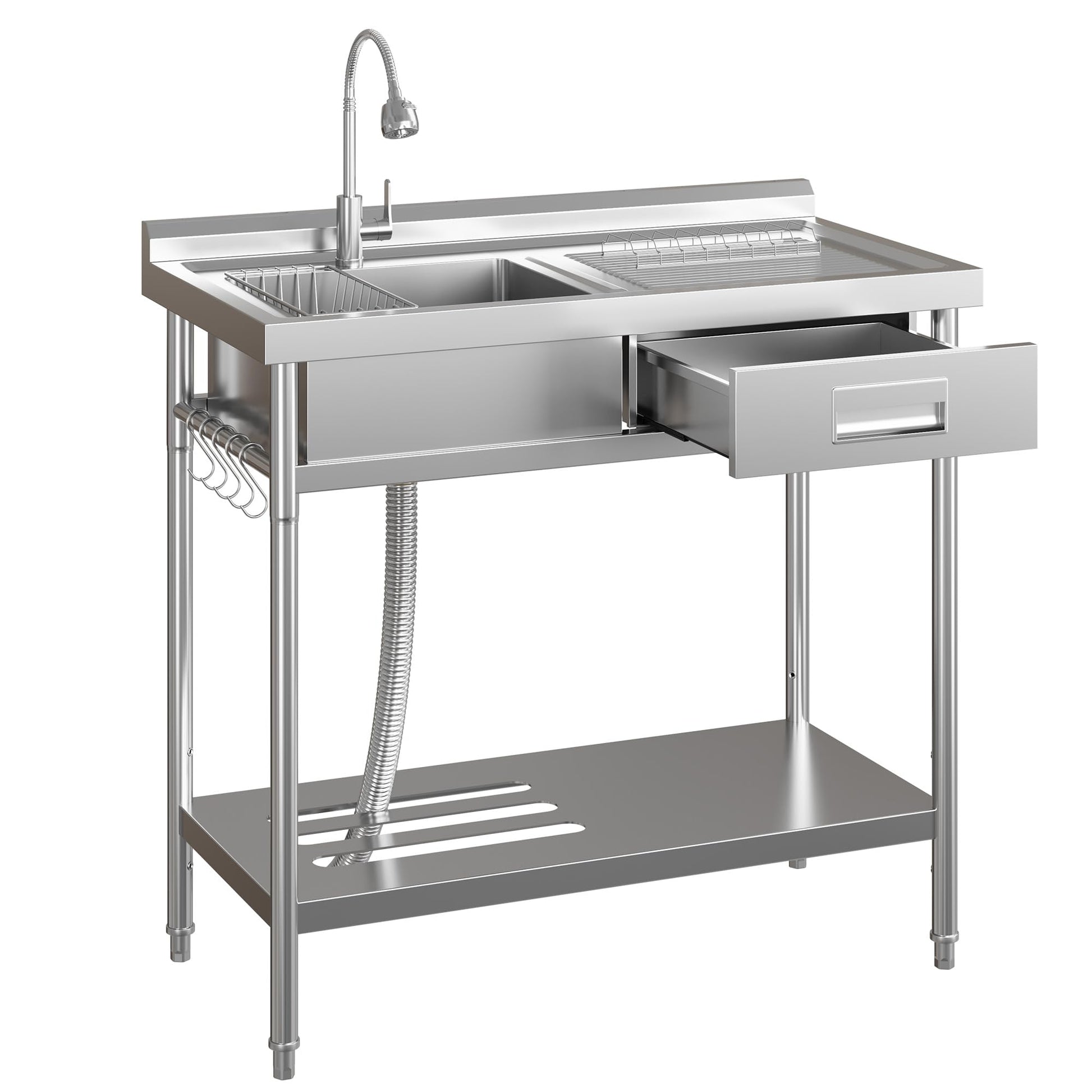 Lavello di servizio in acciaio inossidabile Garvee con 1 vasca, rubinetto caldo/freddo, asse da lavaggio integrata per lavanderia e garage, indipendente, acciaio inossidabile argento