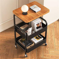 Carrello Garvee a 3 ripiani con piano in legno, struttura in metallo, 3 ripiani, 4 ruote con freni per cucina e ufficio, 16.5"x11.8", nero